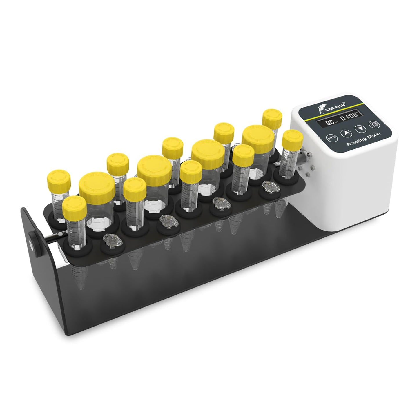 LAB FISH Digital Long Axis Rotating Mixer Shaker Chemical Tube Mixer Adjustable Speed 20-80RPM Timer 1min-23h59min & Continuous Mode for 2/5/10/15/50ml Test Tubes
