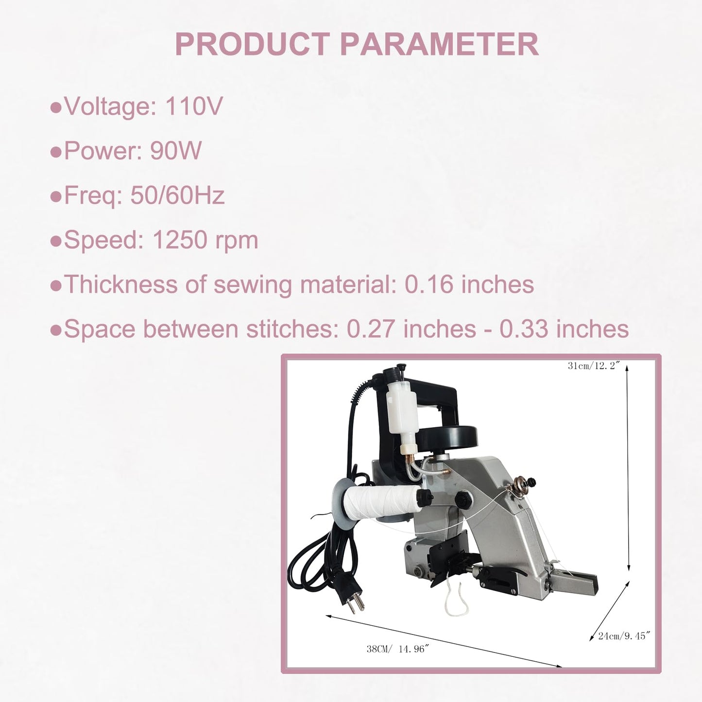 INTBUYING Portable Bag Sack Sewing Stitching Machine, Manual Electric Bag Closer, Industrial Bag Closing Machine Woven Bag Closer Stitcher Sewing Tool 110V for Bag Sealing