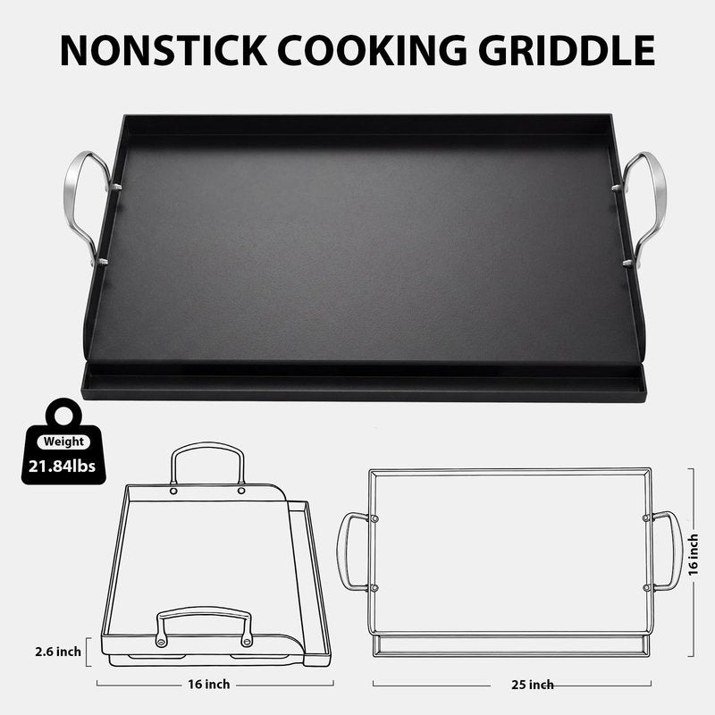 Utheer 25" x 16" Pre-Seasoned Nonstick Cast Iron Griddle for Gas & Charcoal Grills – Universal Flat Top with Grease Groove, Reinforced Ridges & High Sidewalls, Great for Parties, Camping & Tailgating