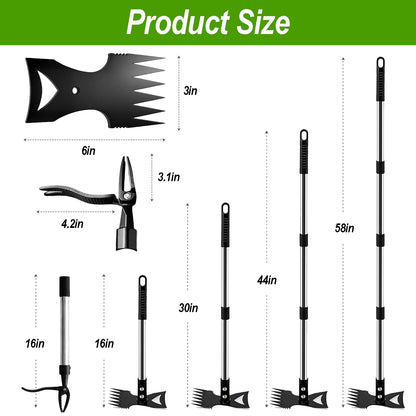 HWLANTU Stand Up Weed Puller Tool with 58" Adjustable Long Handle, 2 in 1 Heavy Duty Manual Weeder & Garden Hoe, 4-Claw Steel Head Weed Remover with Gloves for Yard Lawn Patio Flower Bed