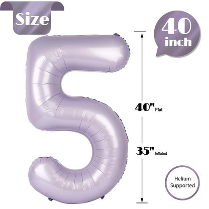 Lilac 5 Balloon, Number Balloons 40 Inch, 5th Birthday Balloon Decorations, Lavender Party Supplies, 5 Number Balloons, Number 5 Balloon
