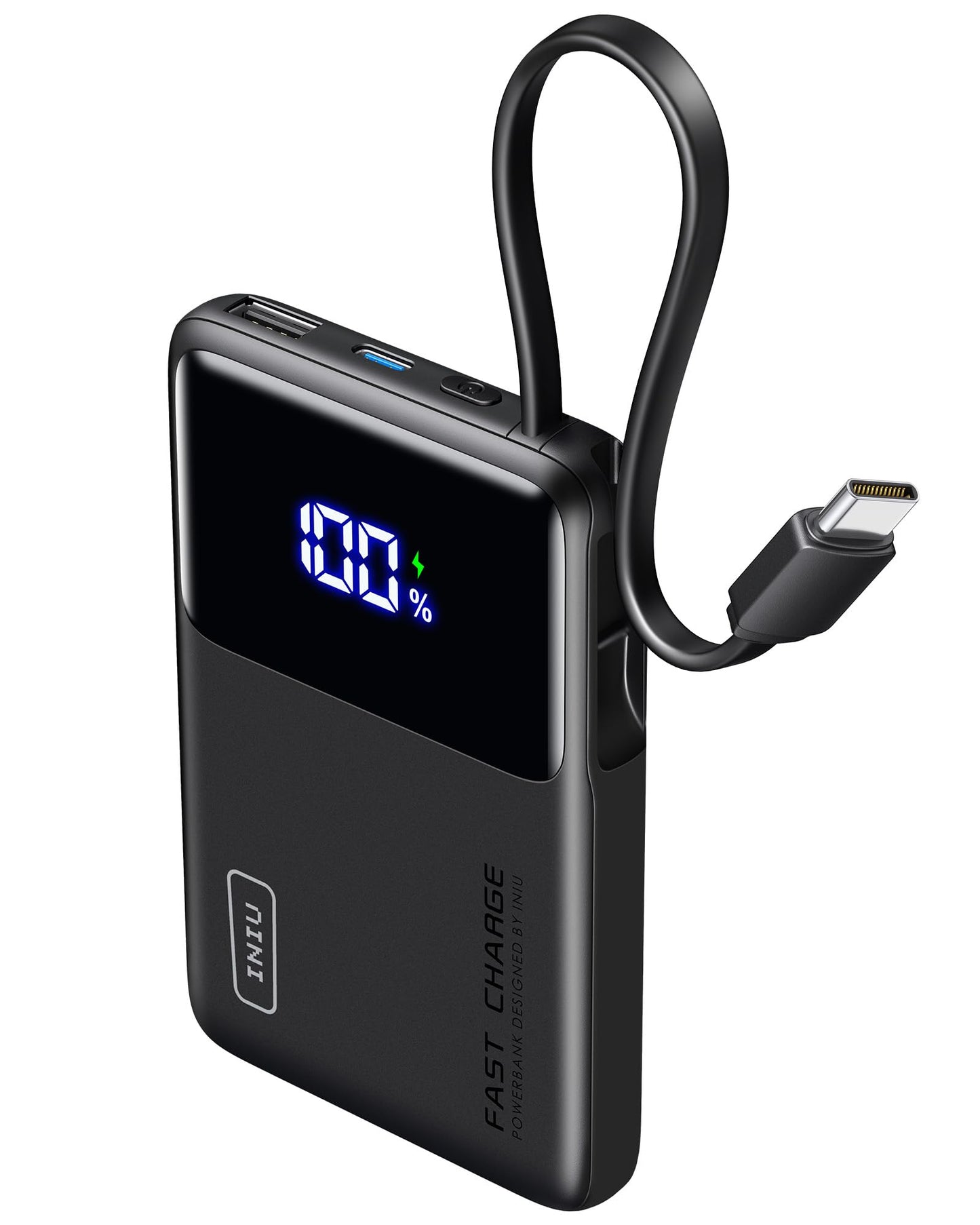 INIU 45W Power Bank, Slimmest 10000mAh Portable Charger with Build in USB-C Cable, Fast Charging USB C in&Out Battery Pack, Travel External Phone Charger for iPhone 16 15 Samsung S24 S23 Google etc