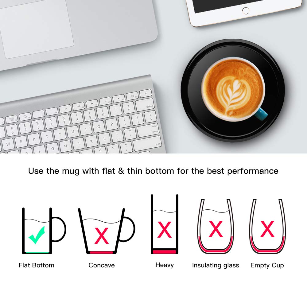 Smart Coffee Warmer, BESTINNKITS Auto On/Off Gravity-Induction Mug Warmer for Office Desk Use, Candle Wax Cup Warmer Heating Plate (Up to 131F/55C) (Black)