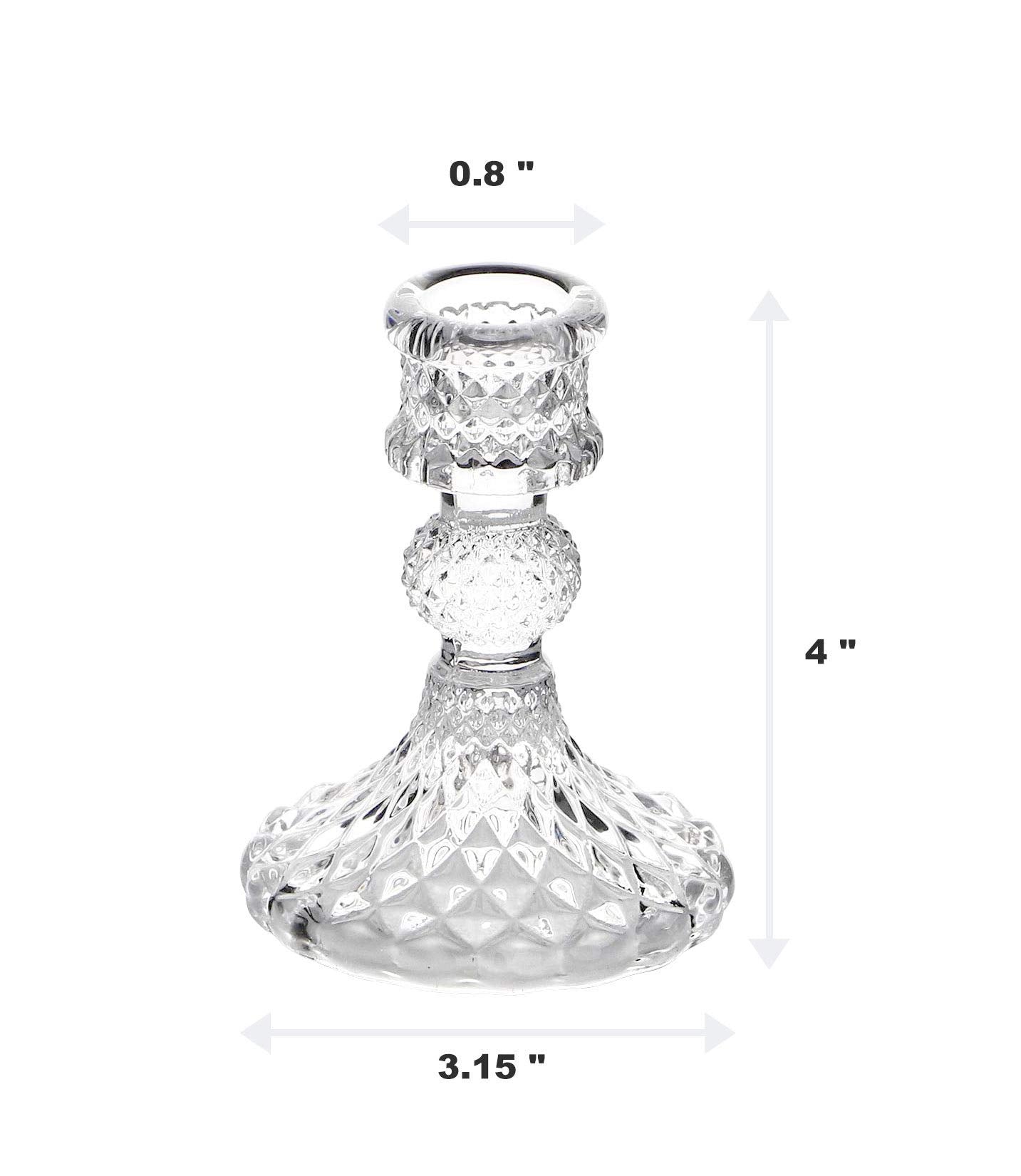 Taper Candle Holders Set of 2, Clear Glass Candlestick Holder Fit 0.8 Inch Candles, 4 Inch Tall Crystal Decorative Candle Stand Centerpiece for Table Wedding Dinning Party