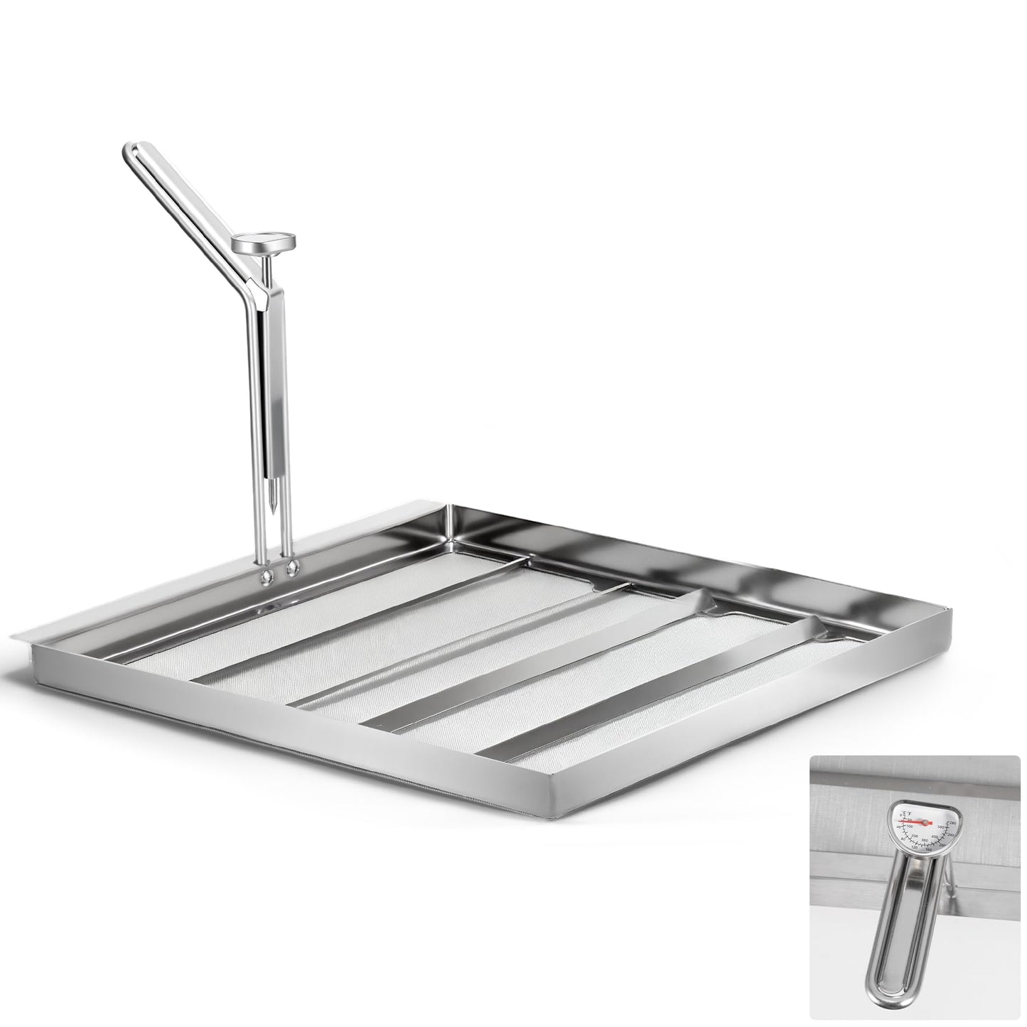 AF45 Commercial Deep Fryer Filter with Thermometer, 13.75" x 13.75", 304 Stainless Steel, Capture Grease & Debris Above 550 Microns, Extend Oil Life by 40%, Ideal for Commercial Kitchens & Restaurants