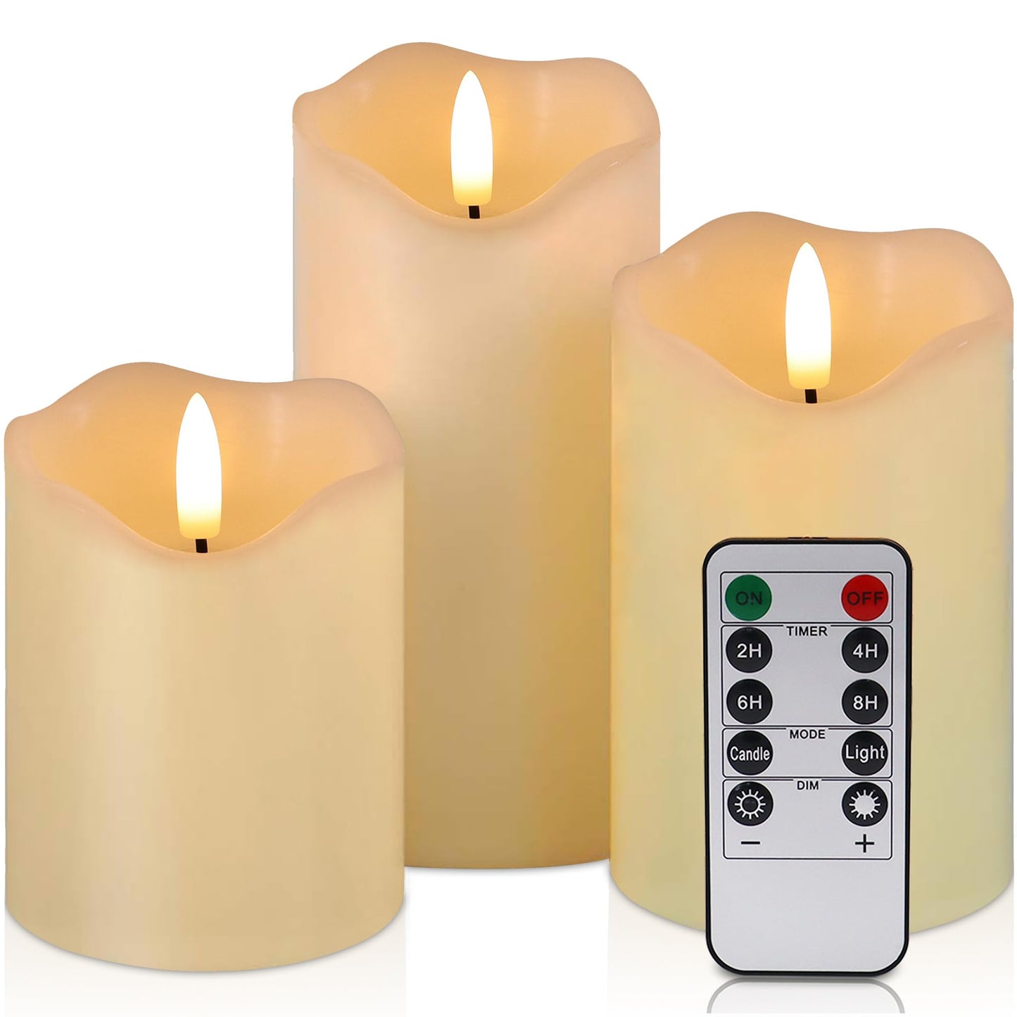 VIEWELLD Flickering Flameless Candles with Remote and Timer, Realistic LED Candles, Battery Operated Candles for Christmas Home Wedding Birthday Decoration, Real Wax Set of 3(Ivory White)
