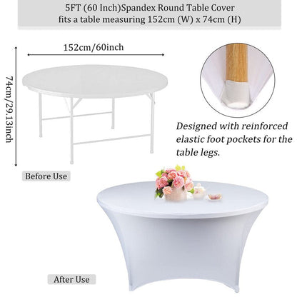 4 Pack 6FT Round Spandex Tablecloth 72 Inch White Stretchable Table Cover Washable and Wrinkle Resistant Table Cloth, Fitted Round Table for Wedding, Banquet, Birthday, Party, Restaurant (White)