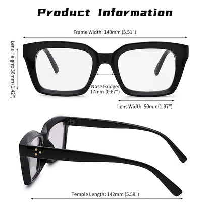 COASION Blue Light Blocking Eyeglasses Classic Thick Square Rim Frame Eyewear for Women Men (Bright Black)