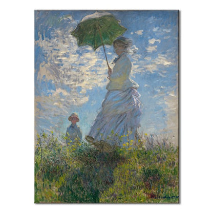 Wieco Art Woman with a Parasol Madame Monet and Her Son of Claude Monet Large Canvas Prints Wall Art Classic Oil Paintings Gallery Wrapped People Pictures Artwork for Bedroom Home Decor