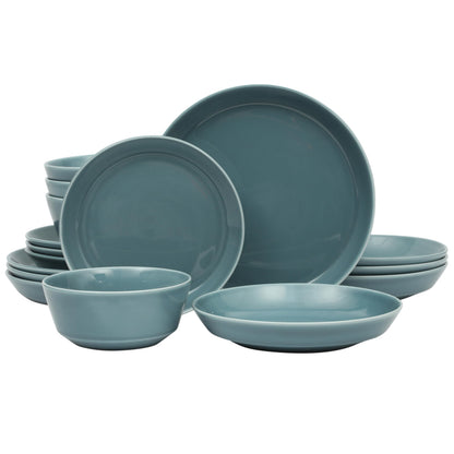 Gibson Home Summer Shades 16 Piece Plates and Bowls Dishes Service for 4 Porcelain Dinnerware Set - White