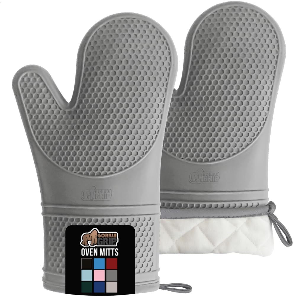 GORILLA GRIP BPA-Free Soft Silicone Oven Mitts and Pot Holders Sets, Heat Resistant Waterproof Cooking Gloves, Thick Cotton Lining, Flexible Gripping for Baking Grilling, Kitchen Trivets, Turquoise