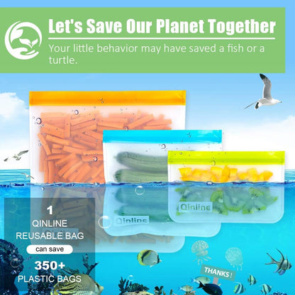 Reusable Food Storage Bags - 24 Pack Freezer Bag, Reusable Bags Silicone, Extra Thick Leakproof Lunch Bag