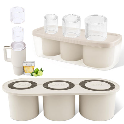 Tcamp Tumbler Ice Mold, Ice Cube Tray for 30 oz -40 oz Tumbler Cup, 3 Pcs Silicone Hollow Cylinder Ice Mold with Lid and Bin for Freezer, Ice Drink, Juice, Whiskey, Cocktail (White)