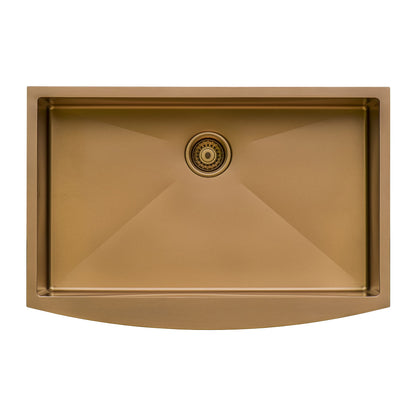 Ruvati Copper Tone 33-inch Apron-Front Farmhouse Kitchen Sink - Matte Bronze Stainless Steel Single Bowl - RVH9733CP