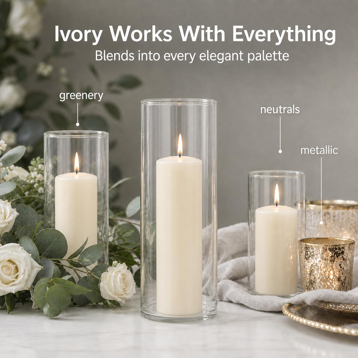 yummi Set of 12 Slim Pillars and Cylinder Vases - Ivory
