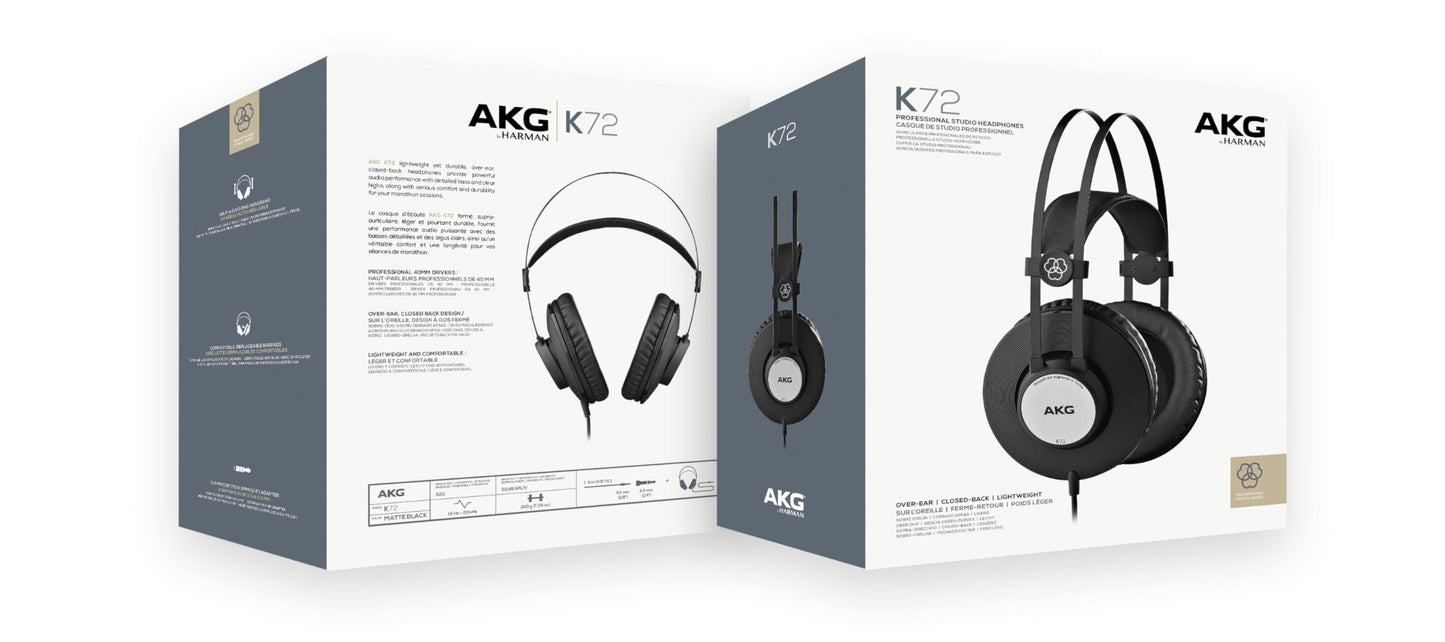 AKG Pro Audio K72 Over-Ear, Closed-Back, High-Sensitivity, High Output 40mm drivers, Studio Professional Headphone. Also Great for Portable Devices. Black.