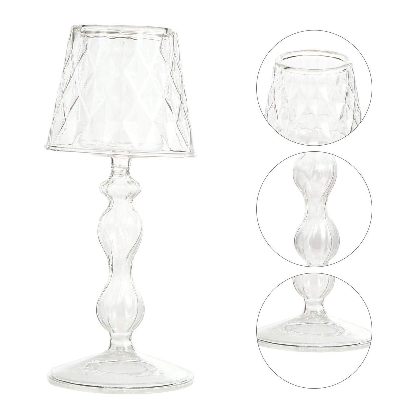 Uonlytech Glass Candlestick 7.48In Decorative Candle Holder for Home Bedroom Office Table Lighting Elegant Household Candle Stand