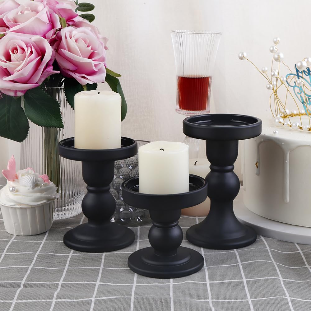 BTGLLAS 6-Piece Set of Black Glass Candlestick, Crystal Candlestick Holder Holder and Conical Candle, Christmas Candle Holder Decoration, Family Living Room Wedding Candle Holder (black2sets)