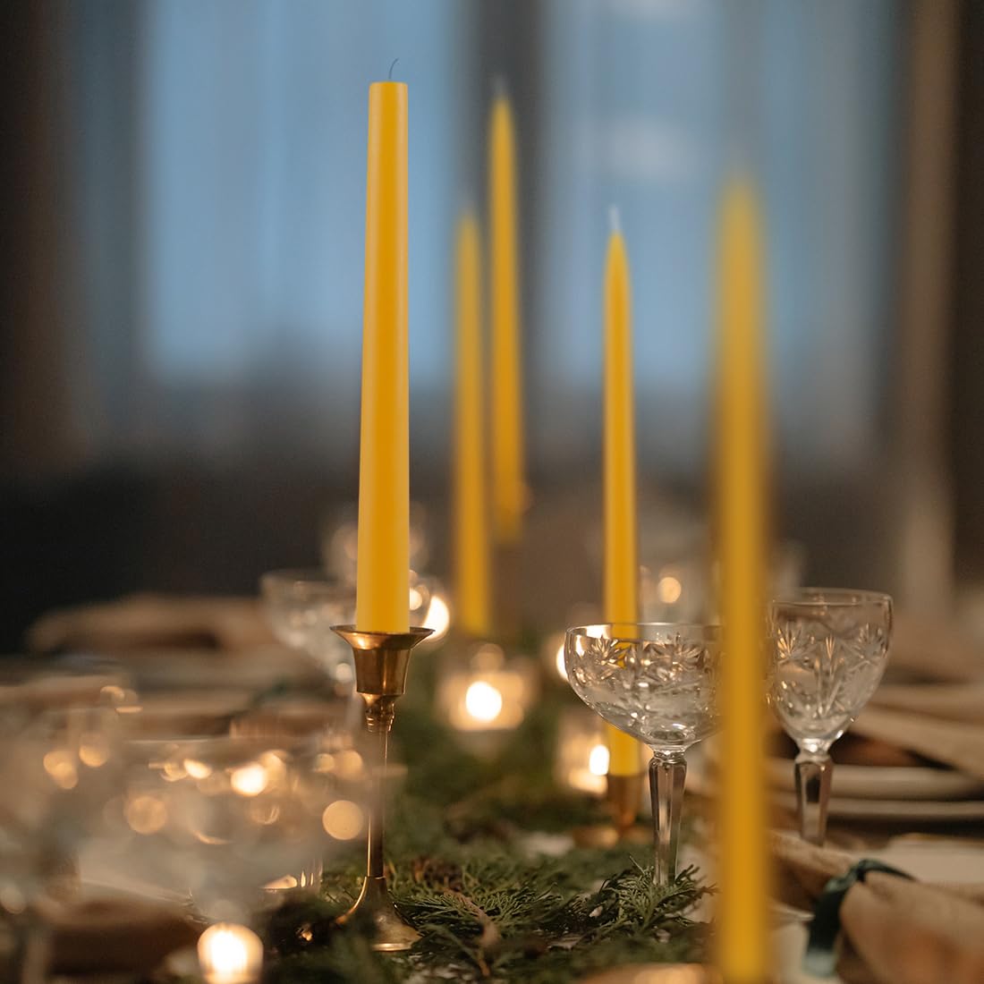 8 inch Beeswax Taper Candles 4 Pack - All Natural, 100% Pure Unscented Bee Wax Candle, Dripless, 5 Hours Burnning Time -Yellow