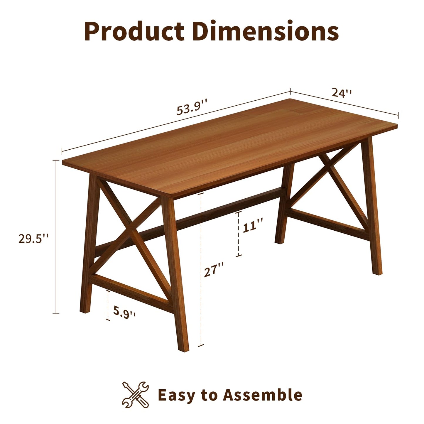 NELYE Modern Solid Wood Desk - 54" Simple Computer Table for Home Office Study Writing Workstation in Walnut, 54" W x 24" D