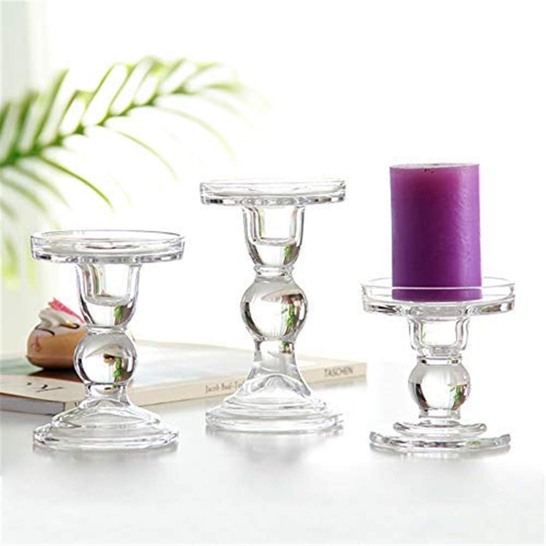3 Pcs Glass Candle Holders for Pillar & Taper Candle Elegant Crystal Candlesticks Home Décor