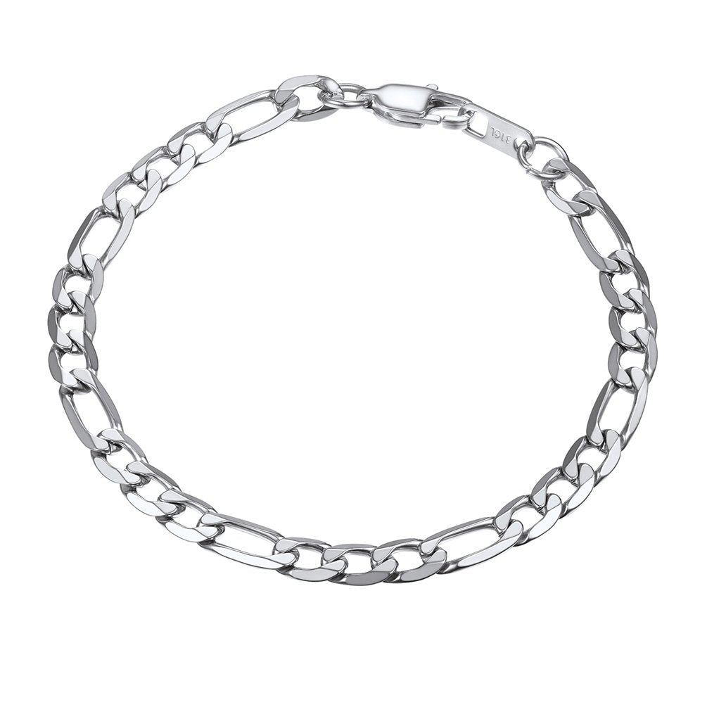 PROSTEEL Stainless Steel Figaro Link Chain Bracelet 6mm 7.5 Inch Men Jewelry