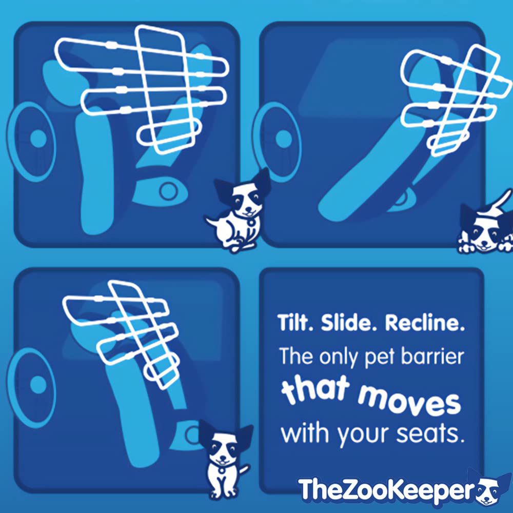 The ZooKeeper Original Car, SUV, Truck Dog Barrier: Adjustable Universal for All Vehicles - Moves with Your Vehicle Seats. Tilt. Slide. Recline. Easy Install - Strong Metal Tubing Gate Pet Divider