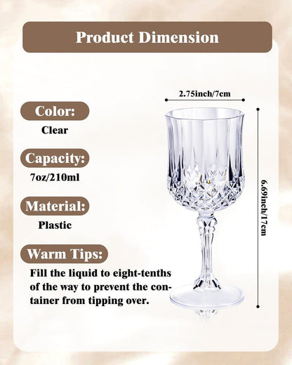 Ciaell 24PCS Plastic Wine Glasses - 7 Oz Plastic Goblets for Party - Clear Vintage Drinking Glasses - Disposable Water Goblets Set for Wedding, Bar, Wine, Beer, Juice, Cocktail, Whiskey