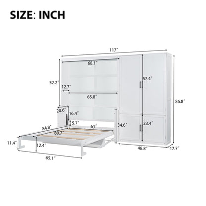 Ball & Cast Queen Size Murphy Bed Wall Bed with Built-in Wardrobe Storage and Hydraulic Lift System,Wood Hideaway Cabinet Platform Bedframe w/Slat Support,can be Folded,for Small Room,Dorms,White