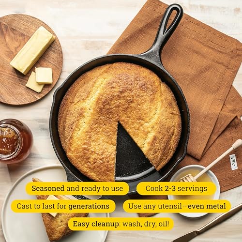 Lodge 10.25 Inch Cast Iron Skillet – Pre-Seasoned Frying Pan with Teardrop Handle – Oven, Stovetop, Grill & Campfire Use – Made in USA – Durable, Non-Toxic, Even-Heating Cookware – Black