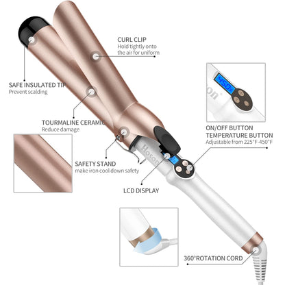 Hoson 1 Inch Curling Iron Professional Ceramic Tourmaline Coating Barrel Hair Curler, LCD Dispaly with 9 Heat Setting(225°F to 450°F for All Hair Types, Glove Include)