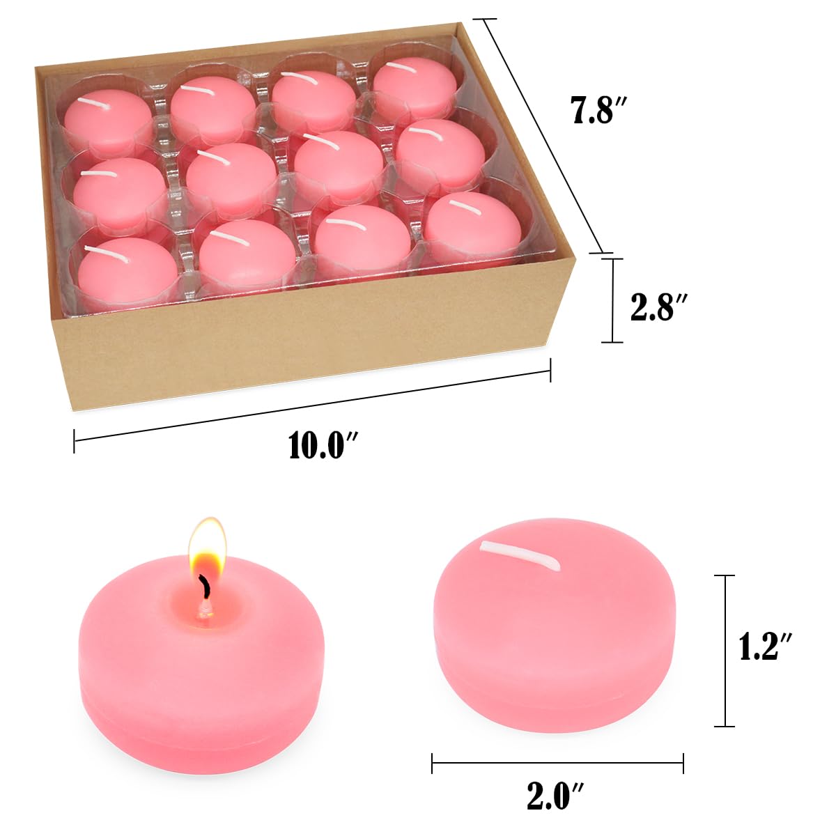 6 Hour 2 Inch Pink Floating Candles, Small Unscented Dripless Pool Water Wax Candles for Cylinder Vase, Centerpiece at Wedding, Party, Holiday, Valentine's Day, 24 Packs