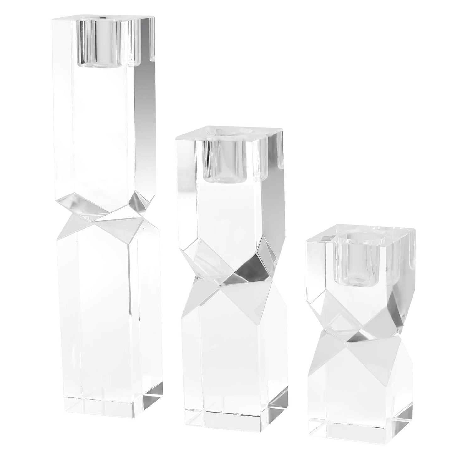 DONOUCLS Crystal Candle Holders Set of 3, Clear Taper Candle Holder Decor, Table Centerpieces for Home Party and Wedding Decoration(3.9''/5.9''/7.9'' Height)