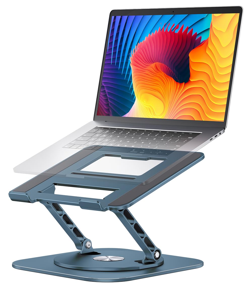 Adjustable Computer Stand with 360 Rotating Base, Ergonimic Foldable Laptop Riser for Desk Compatible with MacBook Pro/Air Notebook up to 16 Inches, Silver
