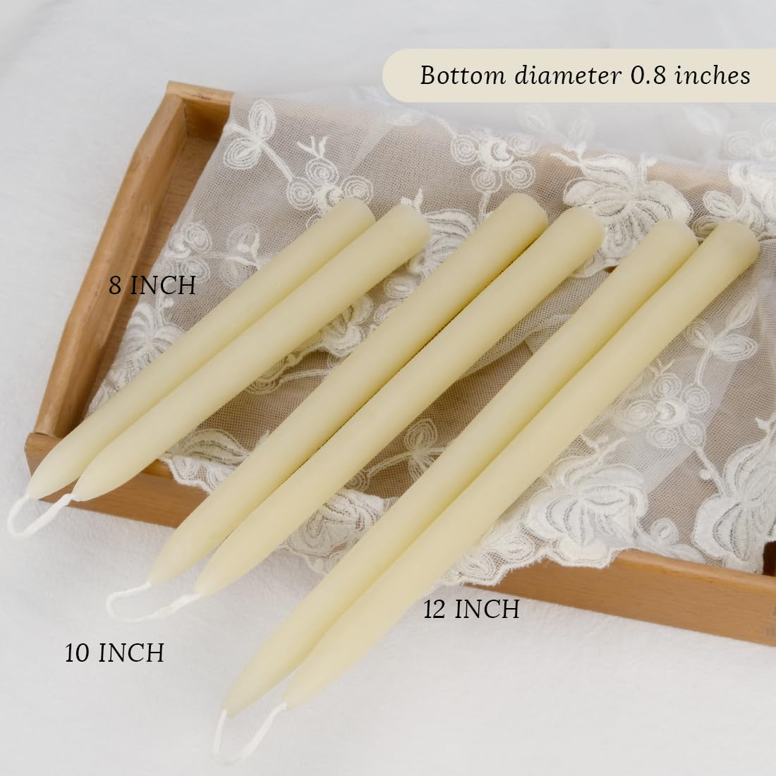 8 inch Beeswax Taper Candles 4 Pack - All Natural, 100% Pure Unscented Bee Wax Candle, Dripless, 5 Hours Burnning Time -Off White