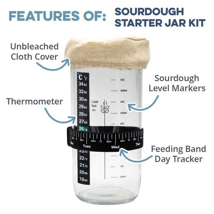 Cultures For Health Sourdough Starter Jar Kit | Easy DIY Breadmaking Kit for Sourdough Bread | Essential Baking Supplies for Homemade Bread | Glass Jar With Spatula Baking Set | Fermentation Set