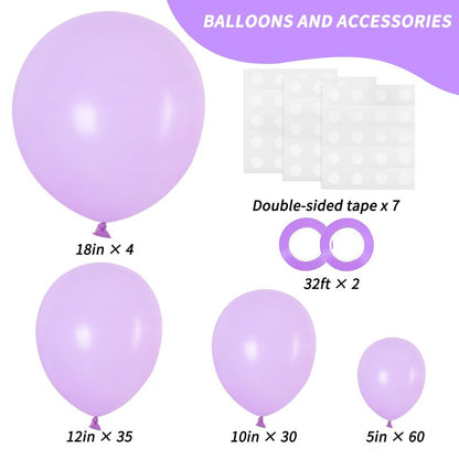 RUBFAC 129pcs Pastel Purple Balloon Arch Kit Different Sizes 18 12 10 5 Inches, Light Lavender Lilac Balloons Garland for Mother's Day Birthday Baby Shower Gender Reveal Wedding Party Decoration