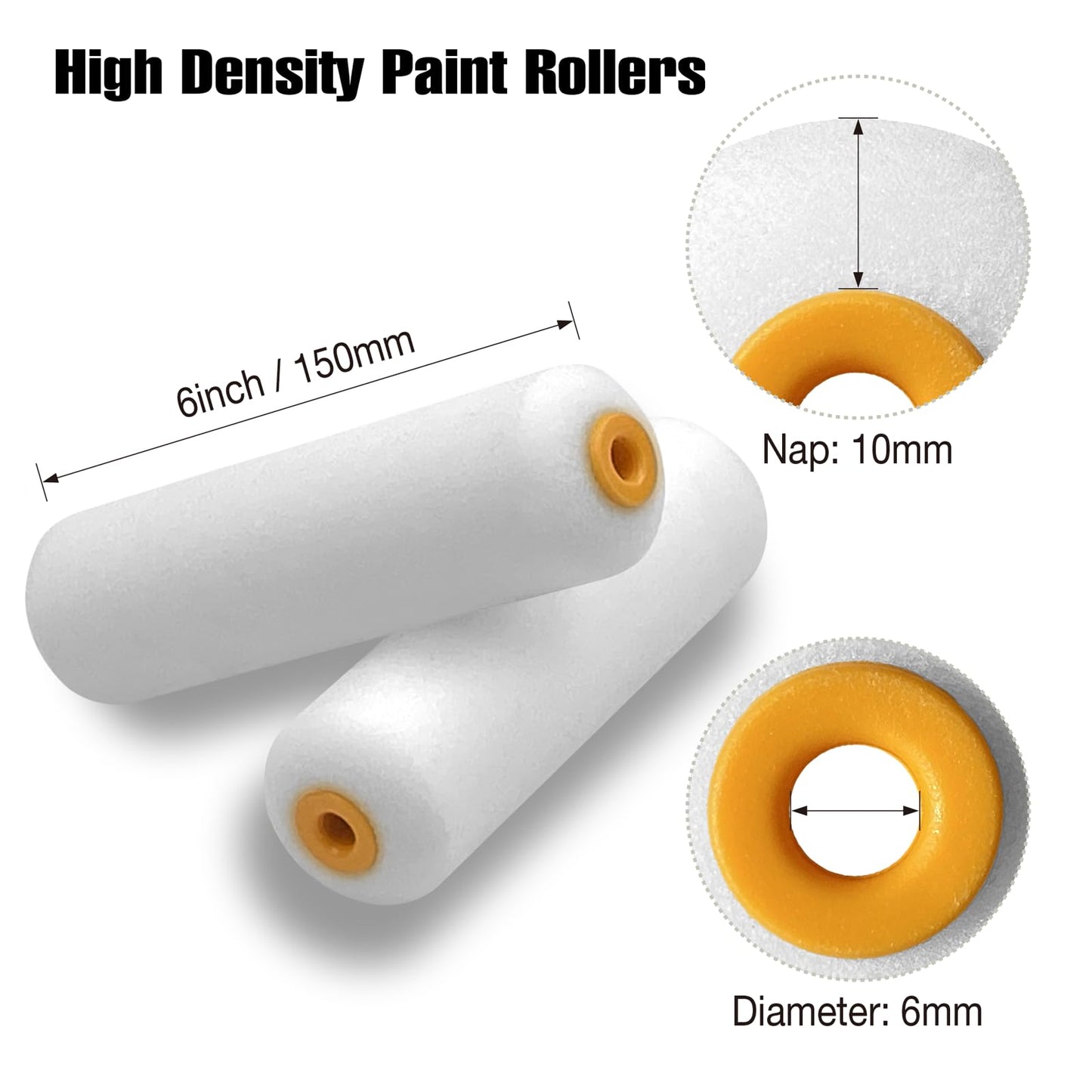 Foam Paint Roller, 10 Pack, 6 Inch High Density Foam Roller, Mini Paint Roller Covers for Smooth Paint Application, No Lint Shedding on Walls, Cabinets, Doors