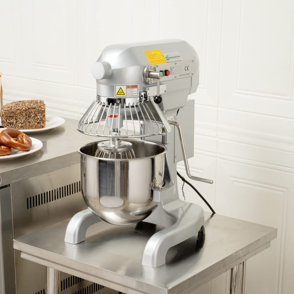 Restaurantware Hi Tek 10.6-Qt Planetary Mixer 1 No-Slip Feet Countertop Mixer - 3-Speed Removable Guard Silver Aluminum Cake Dough Mixer 110V/60Hz Includes Dough Hook Whisk & Beater