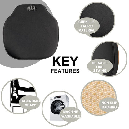 Big Hippo Thicken Memory Foam Chair Pad and Seat Cushions - Non Slip Cushion for Kitchen Chairs, 16"x15" (1 Pack, Black)