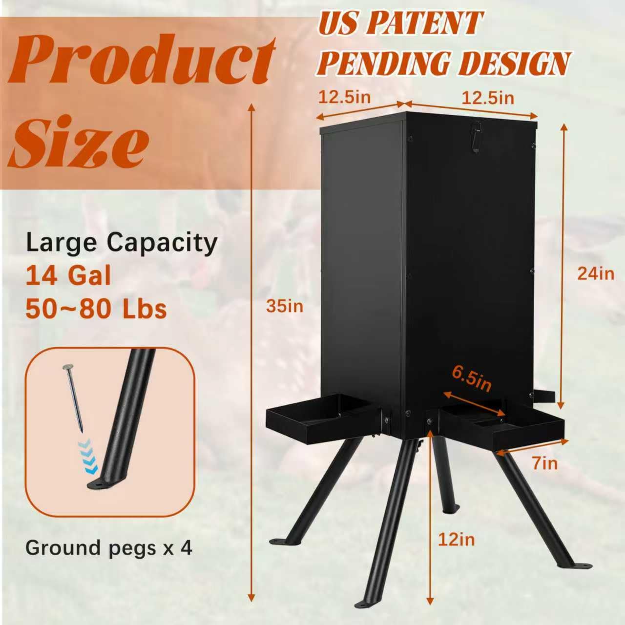 PROLEE 85lbs Deer Feeder, Weatherproof Deer Feeders with 4 Feeding Tray and 4-Leg Stand, Heavy Duty Metal Gravity Feeder for Deers and Wildlife (Black)