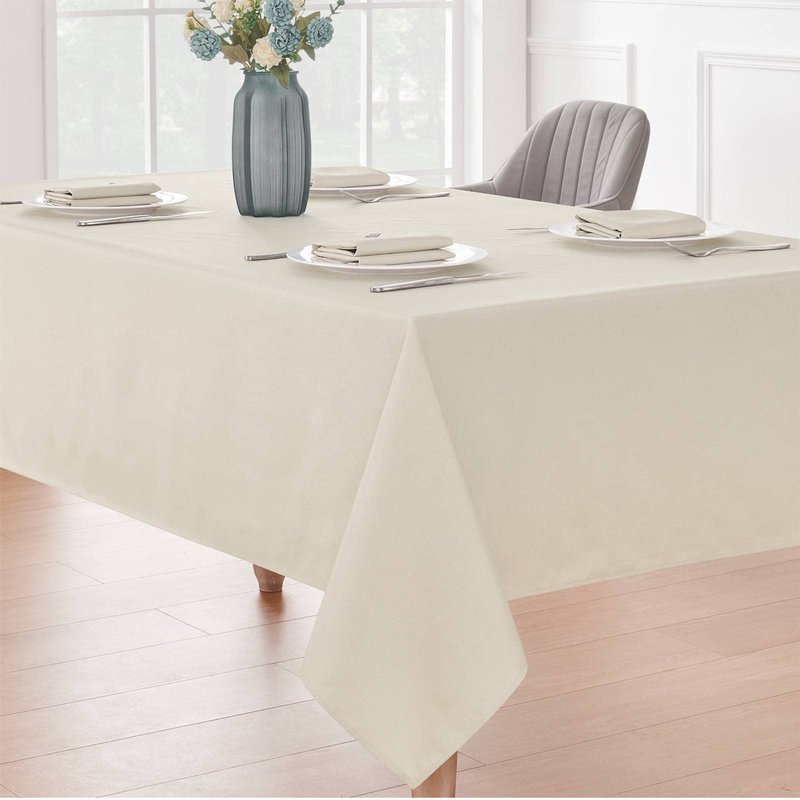 Veblandy Rectangle 4 Feet Tablecloth 52x70 inch Linen Textured Table Cloth Stain and Wrinkle Resistant Washable Polyester, Decorative Table Cover Waterproof for Dining, Buffet and Camping, Beige