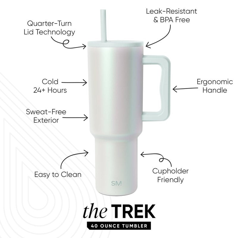 Simple Modern 40 oz Trek Tumbler with Handle and Straw Lid | Cup Holder Friendly Insulated Stainless Steel Travel Mug | Spring Air Pearl