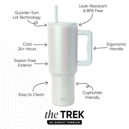 Simple Modern 40 oz Trek Tumbler with Handle and Straw Lid | Cup Holder Friendly Insulated Stainless Steel Travel Mug | Spring Air Pearl
