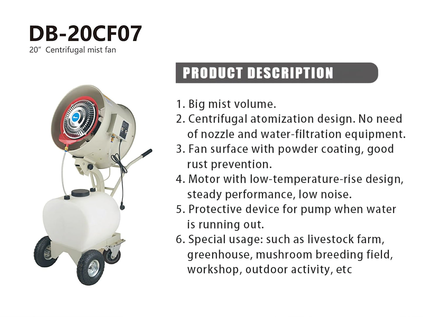 High Velocity 55L Large Tank Outdoor Misting Fan,Industrial Portable Cooling Fan with Oscillation, Coverage for Patio, Carnival, Warehouse, and Job Site – Heavy Duty Floor Fan(110V-550W-20inch)
