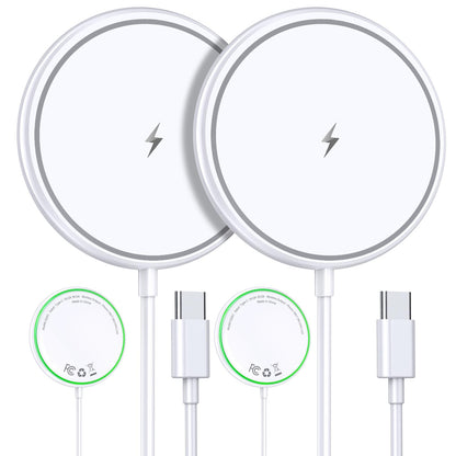 Magnetic Wireless Charger 2 Pack, 15W Fast Magnetic Charging Compatible Pad for iPhone 17/16/15/14/13/12 Series & AirPods 3/2/Pro, Dual-Port Wireless Charging Station with Sleep-Friendly Light