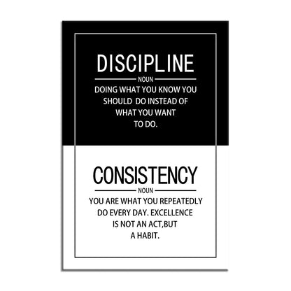 Motivational Wall Art for Office Consistency Discipline Noun Quote Inspirational Positive Poster Inspiration Canvas Painting Prints Wall for Living Room Home Decor Framed Artwork [24''W x 36''H]