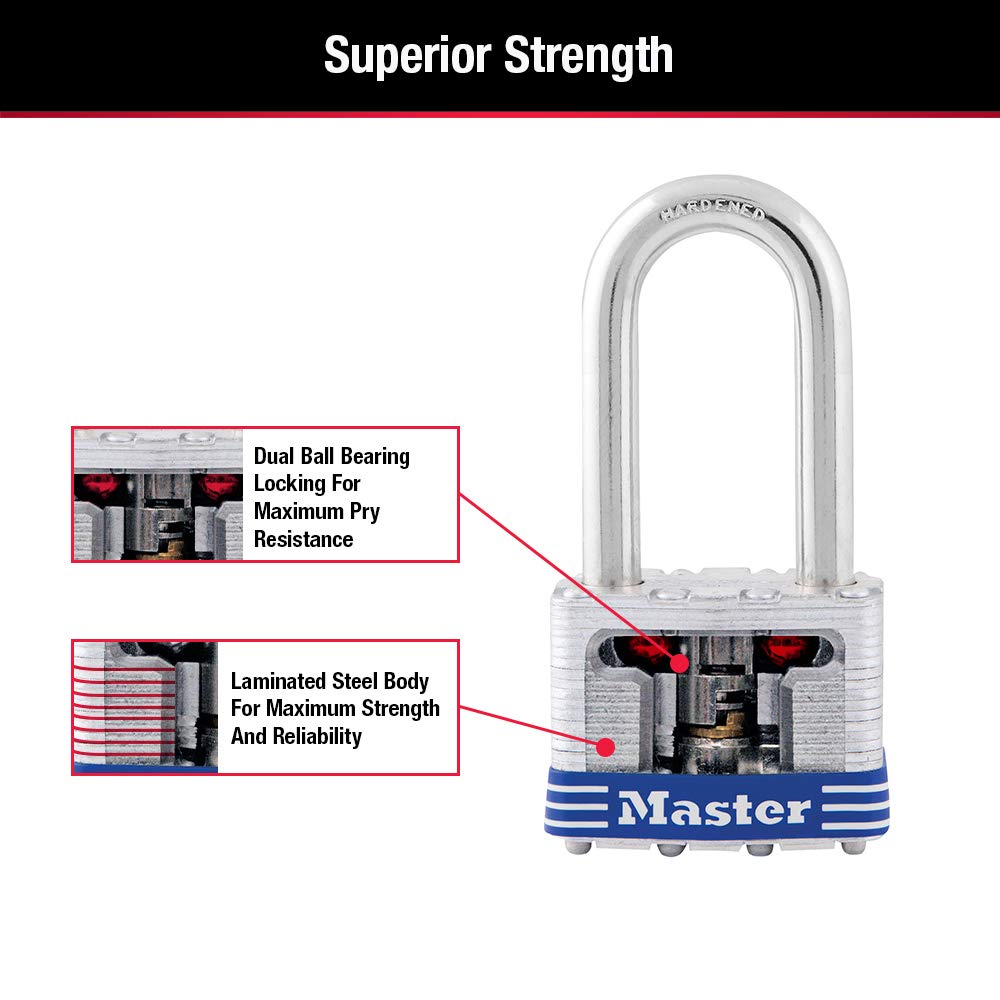 Master Lock Outdoor Padlocks, Lock Set with Keys, Keyed Alike Padlocks with Long Hardened Shackles That Resist Cutting for Gates, Sheds, Fences, 3 Pack, 3TRILF