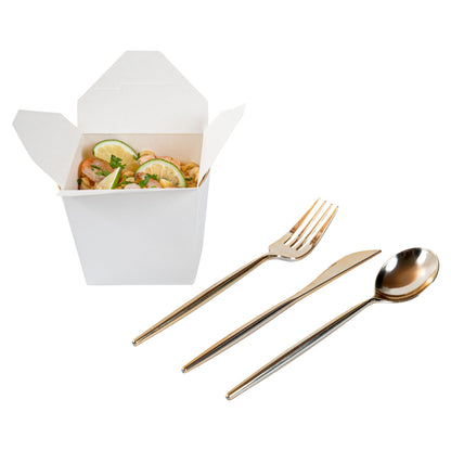 Restaurantware-Moderna 7.5 Inch Fancy Disposable Flatware, 60 Durable Plastic Flatware - With Reinforced Handle, Heavy-duty, Gold Plastic Sustainable Cutlery Or Restaurants