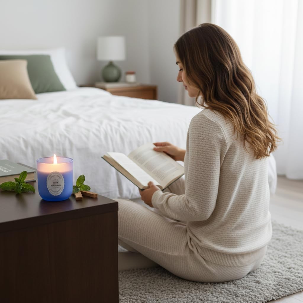 Mint & Sandalwood Scented Candle 8oz – CW Studio Color-Sprayed Glass Jar, Fresh Cool Mint & Warm Wood Aroma – Bathroom Kitchen Office Gift Candle for Women, Mother's Day Housewarming – 40-45 Hour Burn